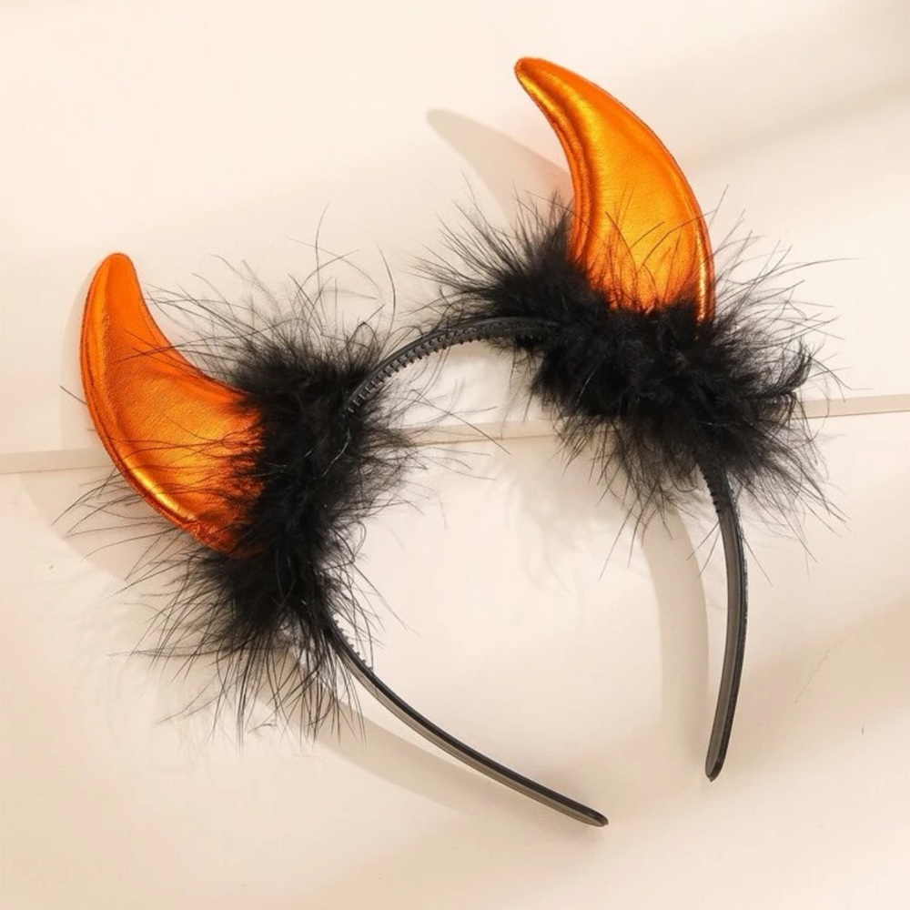 😈 Awesome Metallic fluffy boa feather devil horns headband headdress 😈